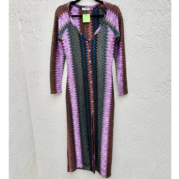 Ramy Brook Metallic Tango Convertible Maxi Dress Soho Knit Purple Women's Small - Picture 2 of 10